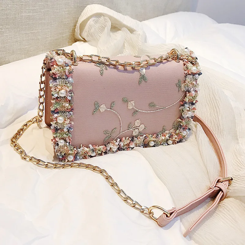 

OYIXINGER Small Bag Woman 2019 New Pattern Chain Single Shoulder Package Fashion Handbags Pearl Lace Women Messenger Bags Bolsas