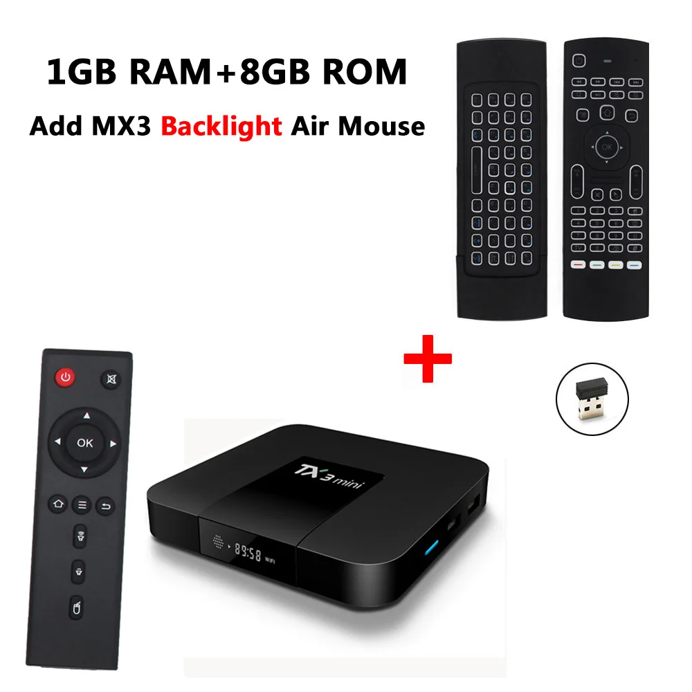 TX3 Мини ТВ коробка Android 7,1 2 ГБ DDR3 16 Гб EMMC Amlogic S905W четырехъядерный Android tv Box с светодиодный дисплей 4K HD Smart set top Box - Цвет: 1GB 8GB add MX3-L