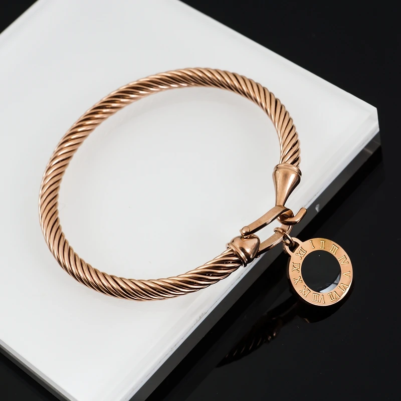 Нержавеющая сталь Розовое Золото Серебро цветной кабель провод черный круглый очаровательные женские браслеты для подарка ювелирных изделий