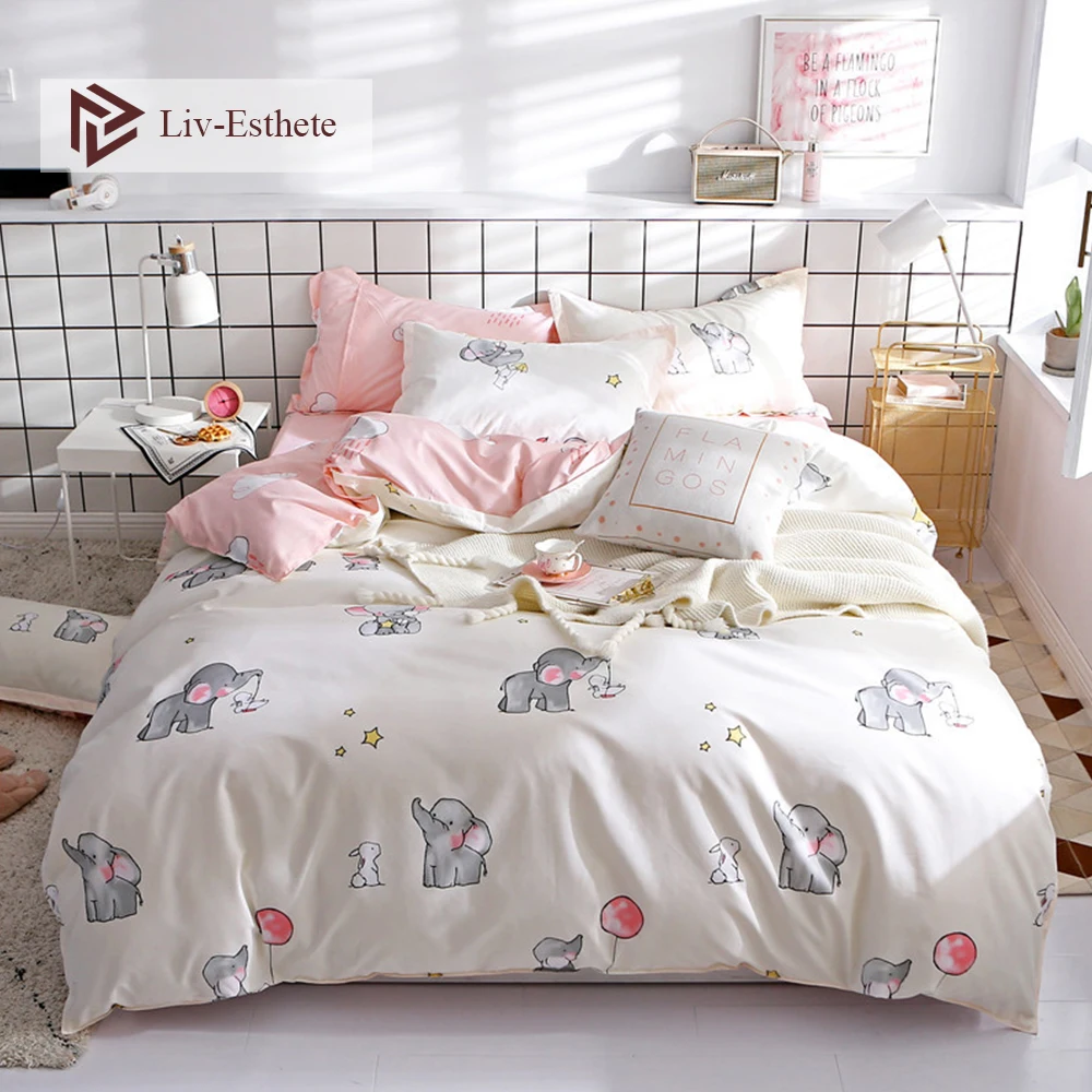 

Liv-Esthete Cartoon Elephant Bedding Set Duvet Cover Flat Sheet Bedspread Single Double Queen King Bed Linen For Adult Kids Gift