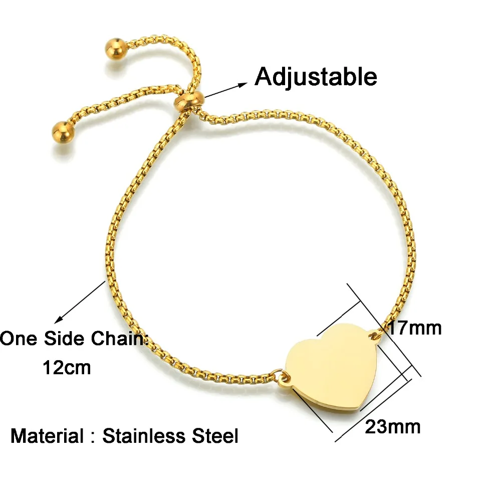 Atoztide Customized Bracelets Engrave Photo Name Bracelet Silver Gold Heart Adjustable Bangles For Women Gift