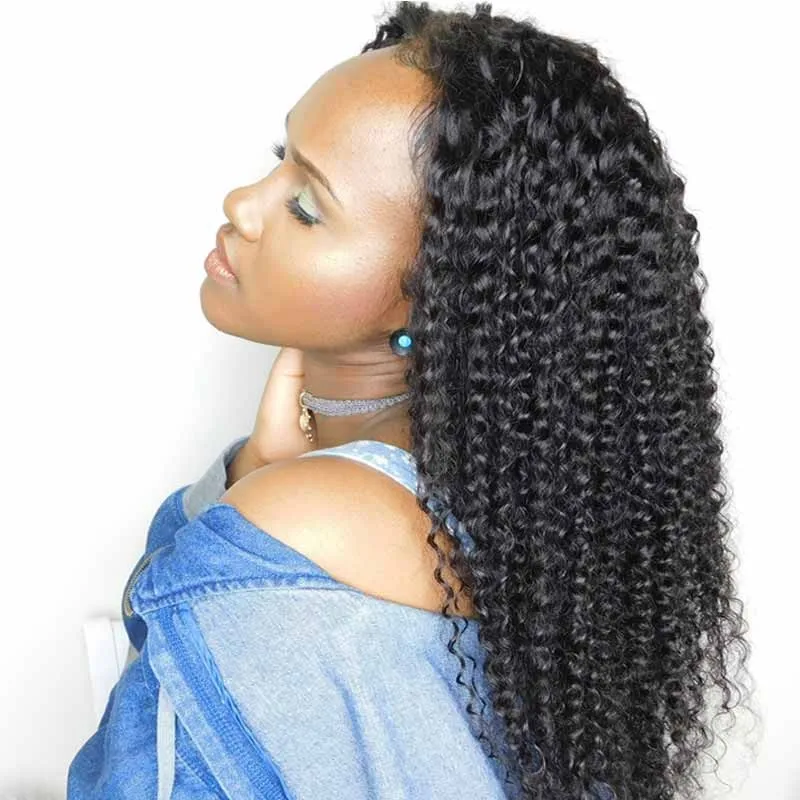 150% Kinky Curly Human Hair Wig Pre Plucked Lace With Baby Hair Front