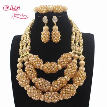 

Luxury Red 2019 Nigerian wedding african beads jewelry sets for brides Crystal Necklace fashion Big jewelry sets W13722