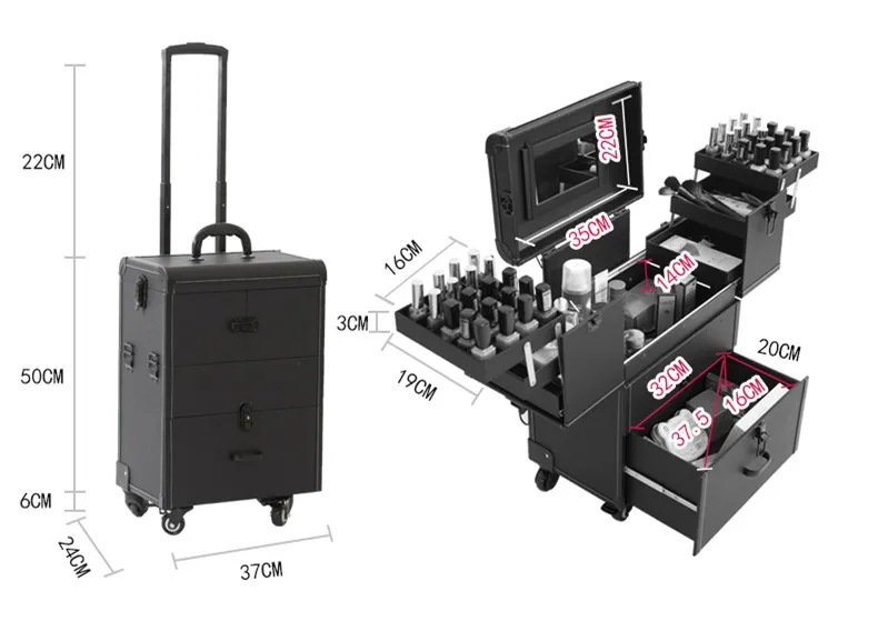 Многослойные косметички с колесиком, инструменты для макияжа ногтей, чехол на колесиках с прокаткой, коробка для красоты из ПВХ, чемодан