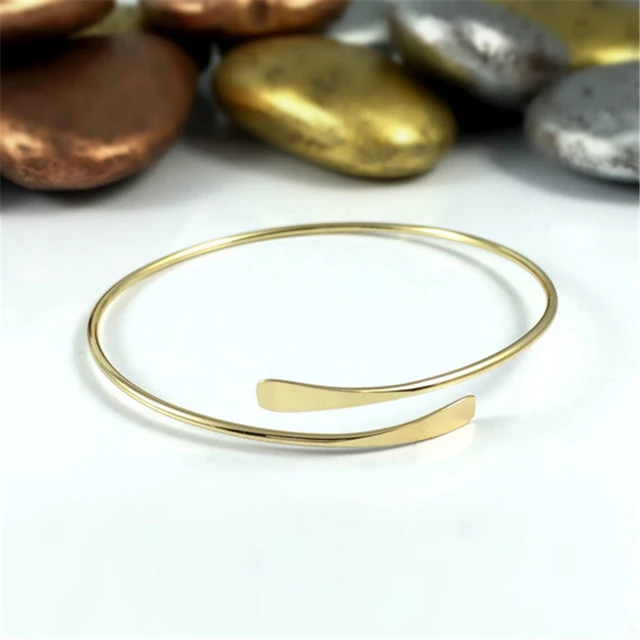 Amazon.com: Solid .925 Sterling Silver Bangle Cuff Bracelet Large For Women  Gold Plated Jewelry Stretch Bracelets Friendship Gift Birthday Gifts West Indian  Bangle Flat Acorn Ends - 1 piece (Gold Plated, 7):