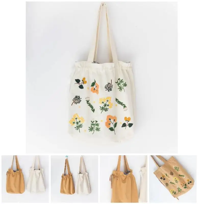 

DIY Embroidery Starter Kit Embroidery Canvas Bag Pre Printed Plant Pattern Threads Handmade Gifts GHS99