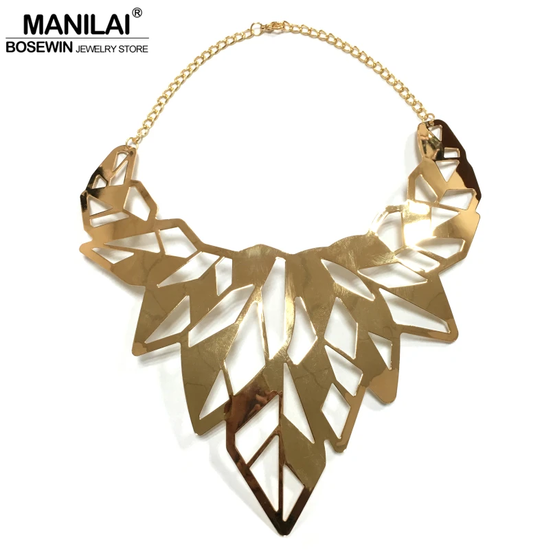 MANILAI Hollow Design Alloy Punk Choker Necklaces Women Collar Big Torques Statement Necklaces Maxi Jewelry Gold Color