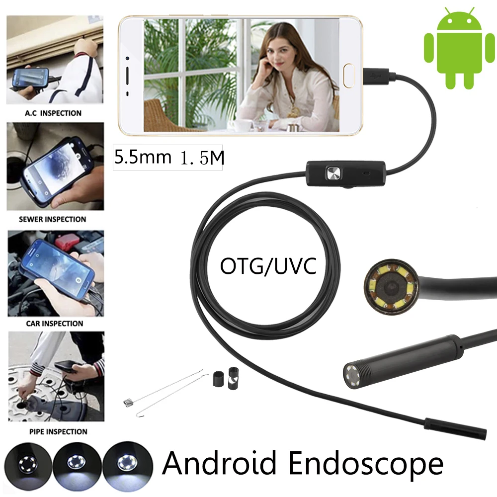 

2019 Android Endoscope Camera Mini USB Borescopes 480P 1m-5m Snake Soft Wire Waterproof Led Lighting Inspection Camera CarRepair