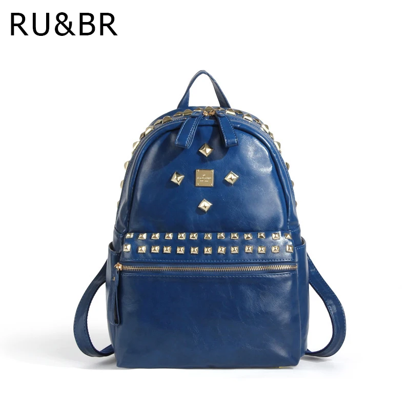 RU BR Vintage Women Backpack Leather Korean Mochila Escolar School Bag Teenagers Harajuku Mochilas Waterproof Rivet