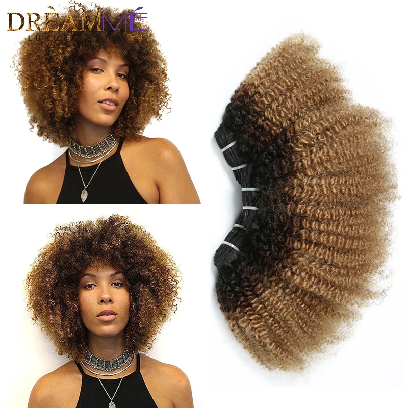 

Ombre Mongolian Afro Kinky Curly Hair 3 Bundles 4B/4C 1B #4 27 Color 100% Human Hair Weave Dreaming Queen Remy Hair