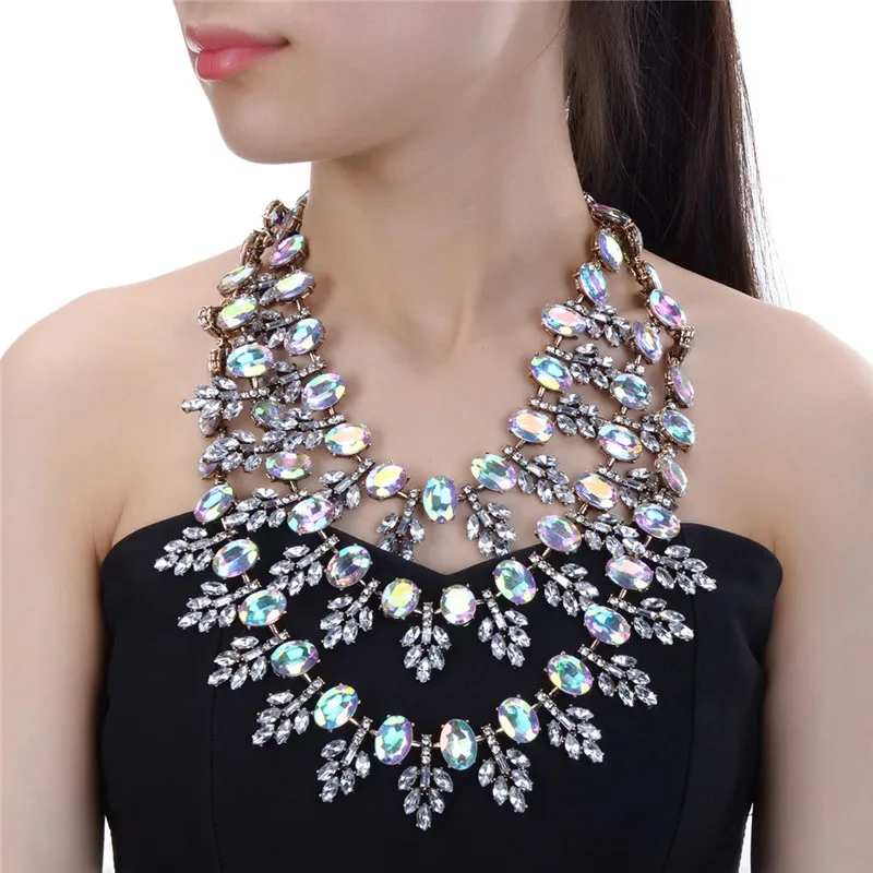 5 цветов кристалл цветок ожерелья Винтаж чокер ошейник нагрудник массивные ожерелья для женщин Свадебная вечеринка ювелирные аксессуары Подарки