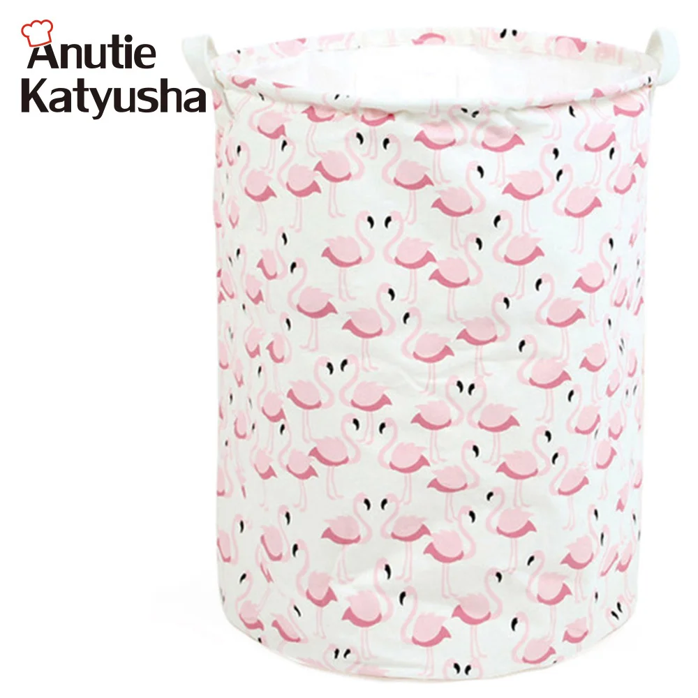 

1Pc Flamingo Cotton Linen Storage Basket Multi-function Household Toys Clothes Barrel Laundry Baskets Handle Stackable