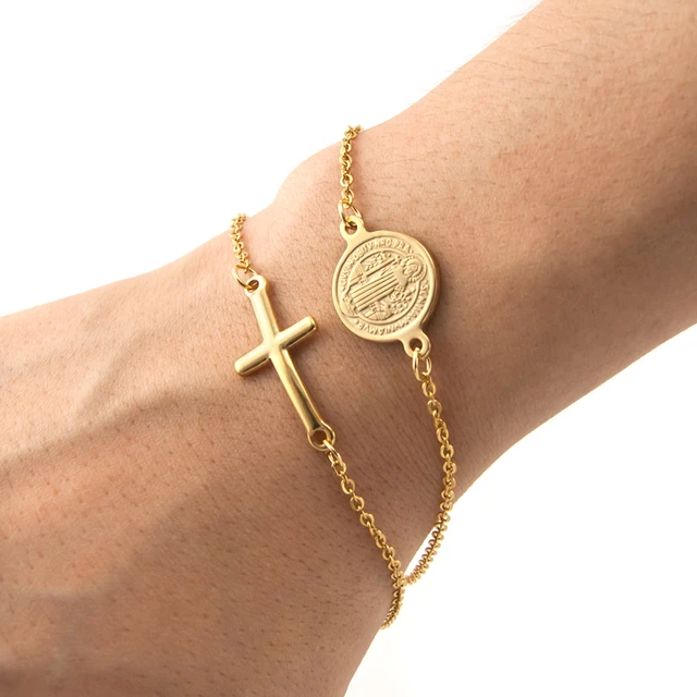 Black Braided Leather St. Benedict Medal Bracelet | The Catholic Company®