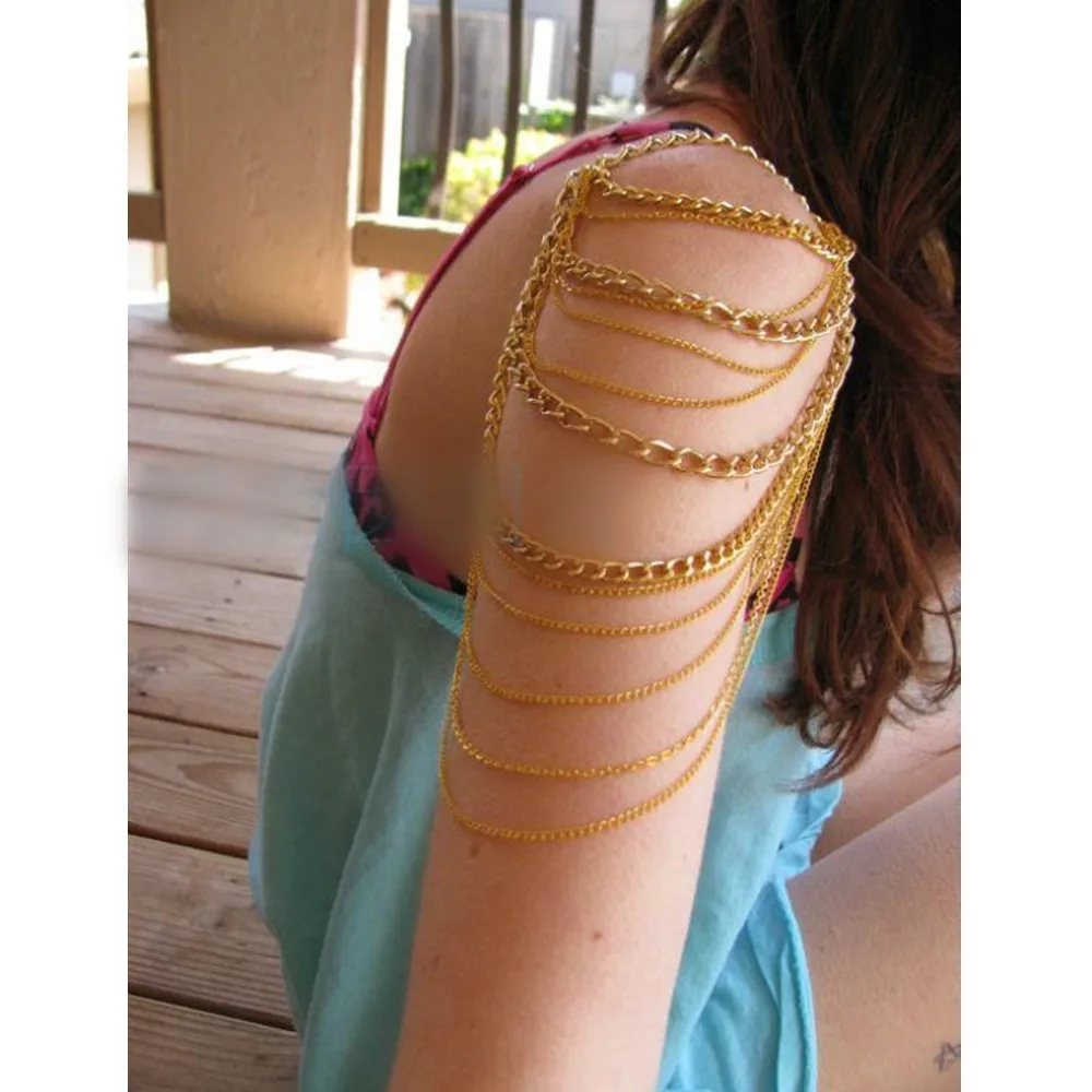 

Shadela Summer Style Gold Tone Multi-layer Thickness Chain Tassel Upper Arm Bracelet Chain Bracelet for Woman CB074
