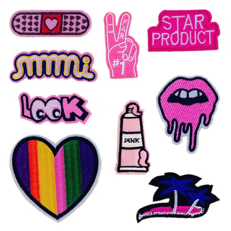

Lip Patches Iron On Embroidered Sequined Patch Flower Heart Love Applique DIY Sewing Fabric Repair Clothes Patches Stickers