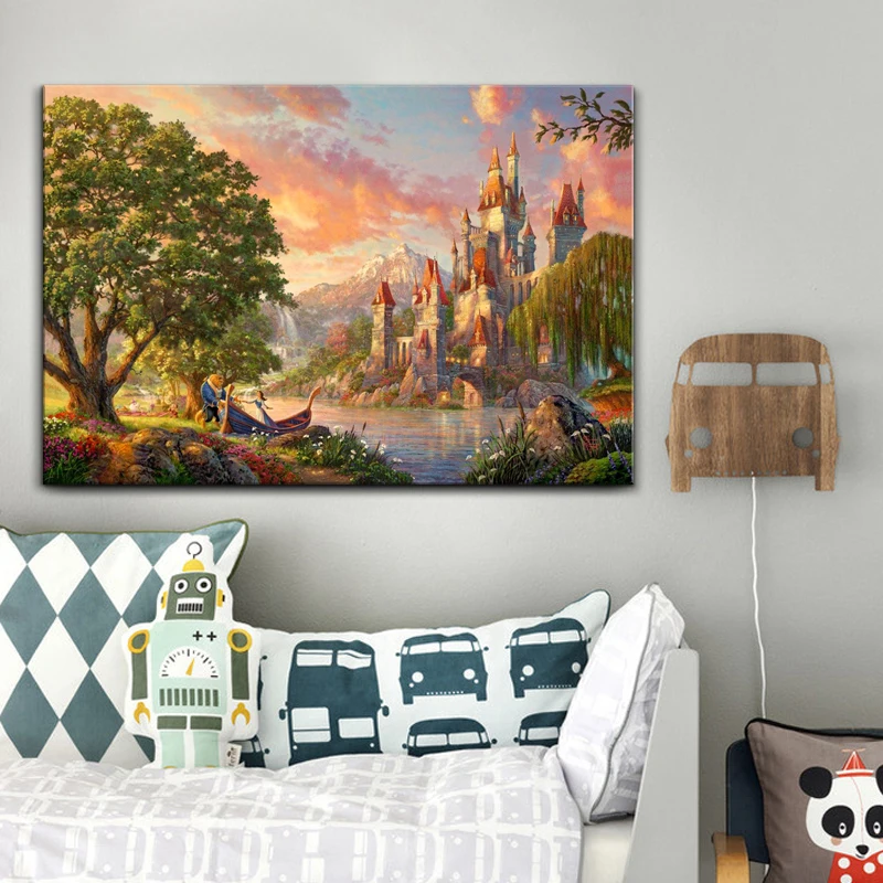 Thomas Kinkade Oil Paintings Tangled Art Decor Painting Giclee Canvas Art Framed Cuadros Spray Posters and Prints 5.9-1