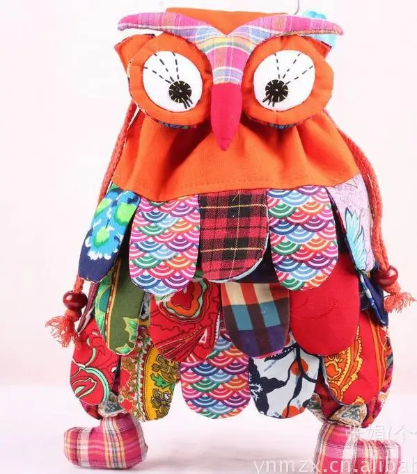 

1pcs/lot Preschool Kids Owl Ethnic Bag Colorful Stitch cartton soft Backpack with string Children Purse Gift patchwork bag