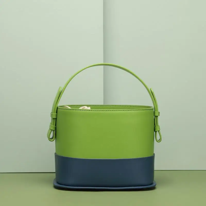 

2019 New Arrival Fashion Women's Bag Genuine Le Original Design Contrast Color Bucket Bag Shoulder Bucket Bag