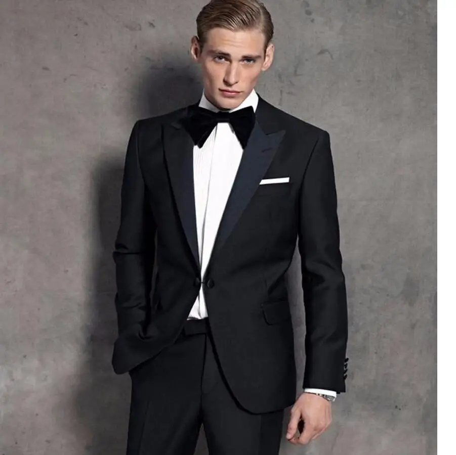 Black Groom Tuxedos Men Wedding Suits For Men Lapel Groomsmen Suits One ...