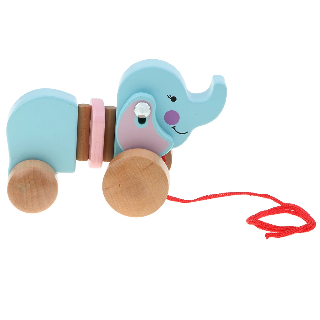 Cute Cartoon Elephant Pull Toy Wooden Walk ALong Pull Walking Toy For Baby Toddler Pull Along Toy for Kids