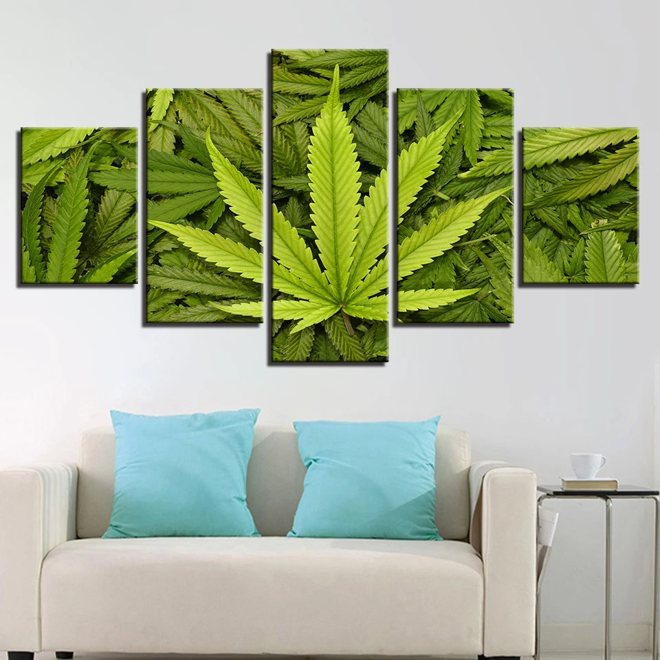 Canvas Paintings Wall Art HD Prints 5 Pieces Abstract Green Leaves Pictures For Living Room Green Life Posters Modern Home Decor