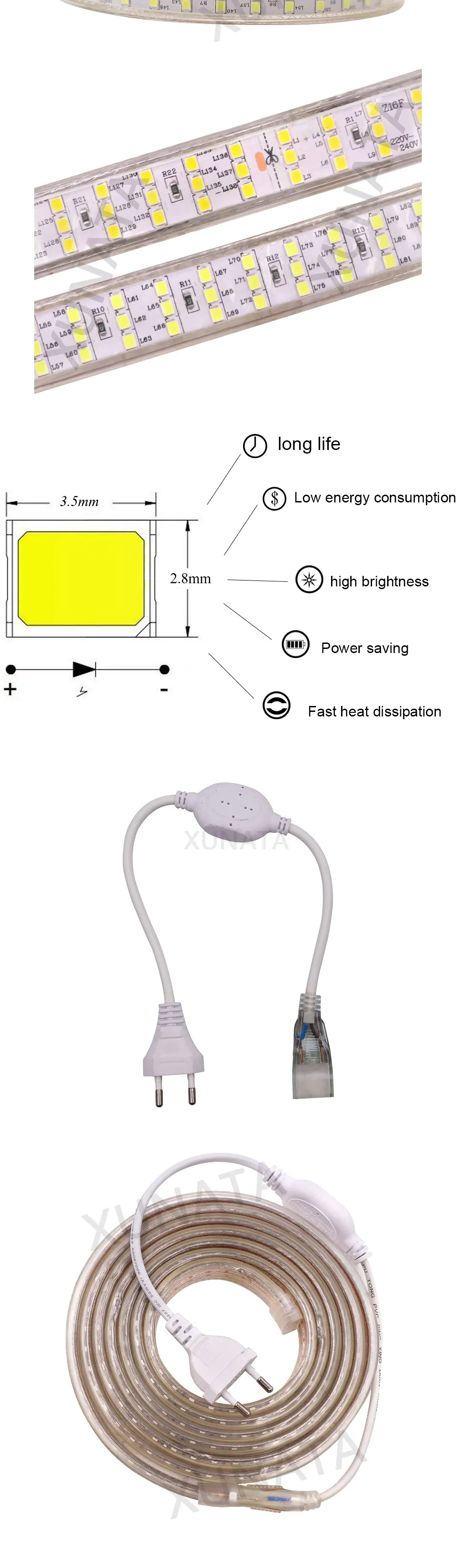 Три строки AC 220 V Светодиодные ленты 2835 SMD гибкие Водонепроницаемый Светодиодные ленты 276 светодиодный s/m светодиодный лента теплый