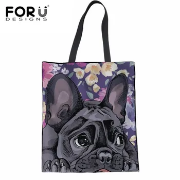 

FORUDESIGNS Women Top-handle Bag Cute 3D Animal French Bulldog Daisy Boxer Handbag Teenager Girls Collage Book Shoulder Bag 2018