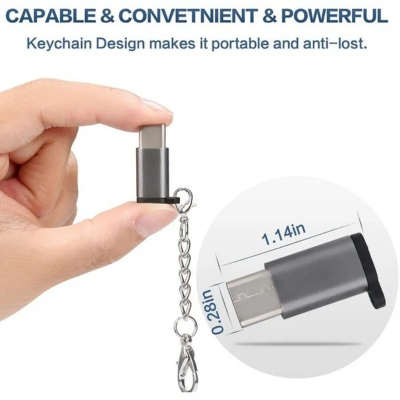 2 шт. USB Type C адаптеры штекера к микро usb разъему с брелком для синхронизации