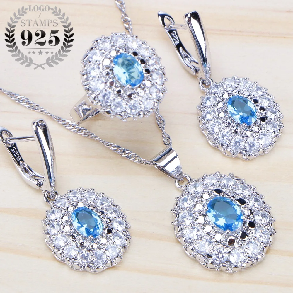 

Wedding Bridal Jewelry Sets Cubic Zirconia Earrings For Women Costume Silver 925 Jewelry With Ring Pendant Necklace Set