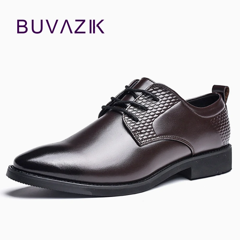 

Buvazik 2018 Autumn Business Leather Shoes Men Pointed Toe Dress Shoes Leather Wear Resistant Rubber Bottom Men's Oxfords Shoes