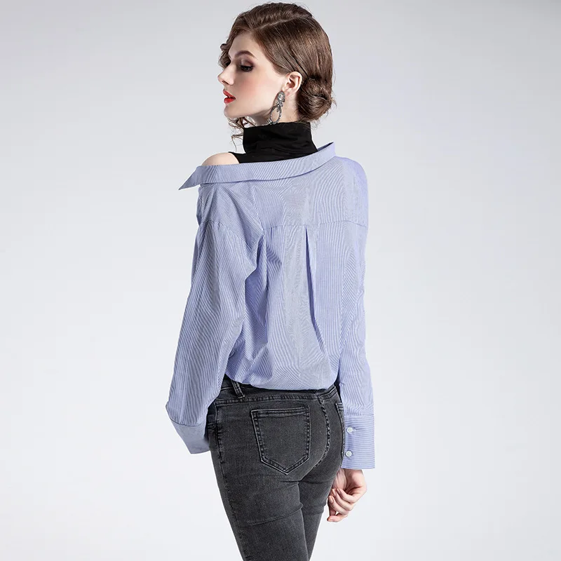 De Las 2019 Azul Estilo Tops La Diseño Vestido Primavera Verano Estación Y Nuevo Blusa Mangas Mujeres Q800639 Europa Original Simple Camisa SOY1wrqS8