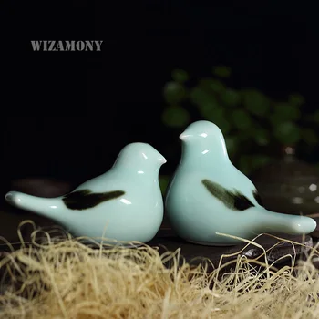

WIZAMONY 2 pcs birds Chinese Traditional Tea Pet Love Birds Purple Clay Glazed Art&Collectible Home Decoration Free Shipping