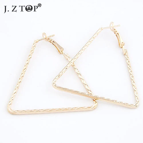 

JZTOP Hot Sale Geometric Triangle Large Earrings Zinc Alloy Carved Big Hoop Earrings Creoles For Women grosse boucle d'oreille