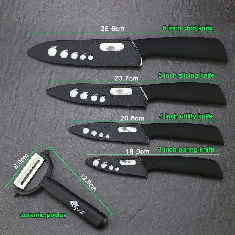 Kitchen knives Ceramic Knives Accessories set 3 Paring 4 Utility 5  Slicing 6 chef Knife+Holder+Peeler Black Blade - Price history & Review, AliExpress Seller - Anhichef Official Store