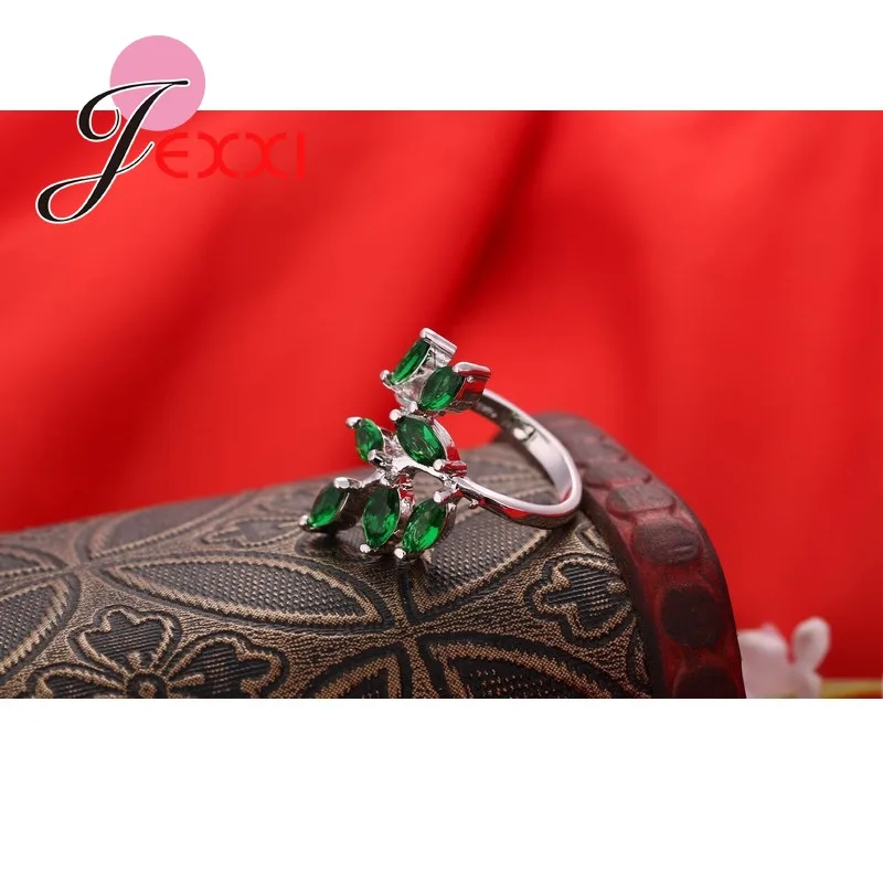 Дизайн зеленые кристаллические кольца женские 925 пробы серебряные Модные женские Свадебные обручальные вечерние кольца