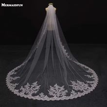 Новые 3 метров один Слои край кружева красивые длинные Соборная вуаль 3 М Люкс свадебная фата