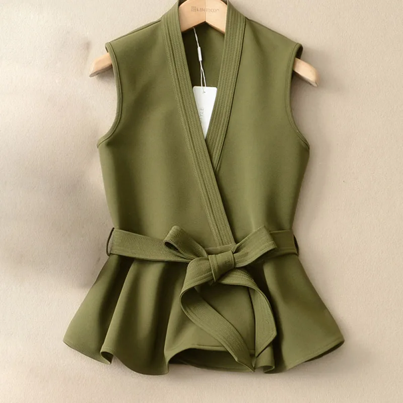 CHICEVER 2018 Autumn Waistcoat For Women Female Vest Lace Up Ruffles Slim Sleeveless Plus Size Women's Vest Coat Fashion Korean
