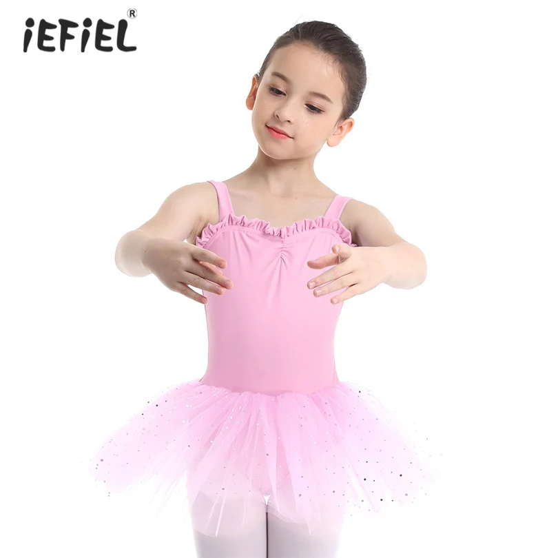 Iefiel для детей с рюшами для девочек; Милая балетное платье балетная Одежда для танцев гимнастическое трико танцевальная балетная юбка-пачка Платья принцессы для девочек