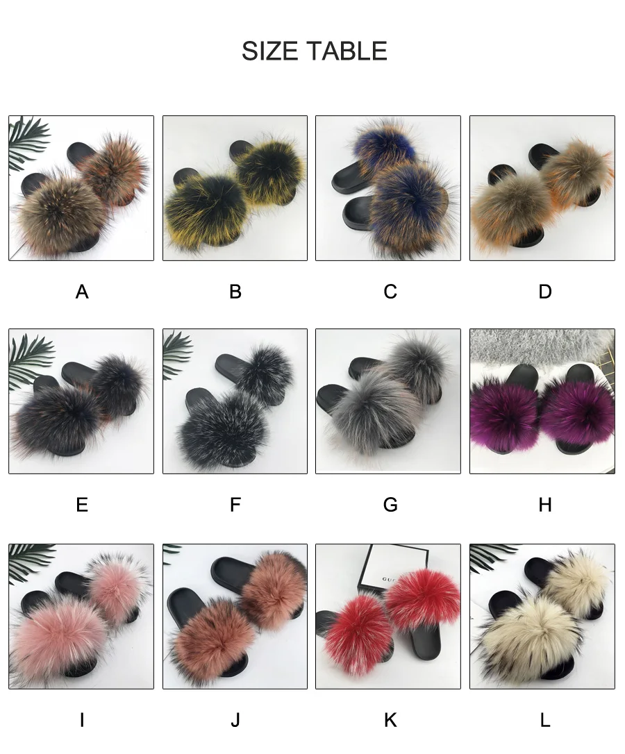 ZDFURS* New Arrivals Real Raccoon Fur Slippers Women Fluffy Fur Slides Spring Autumn Winter Indoor Outdoor Shoes