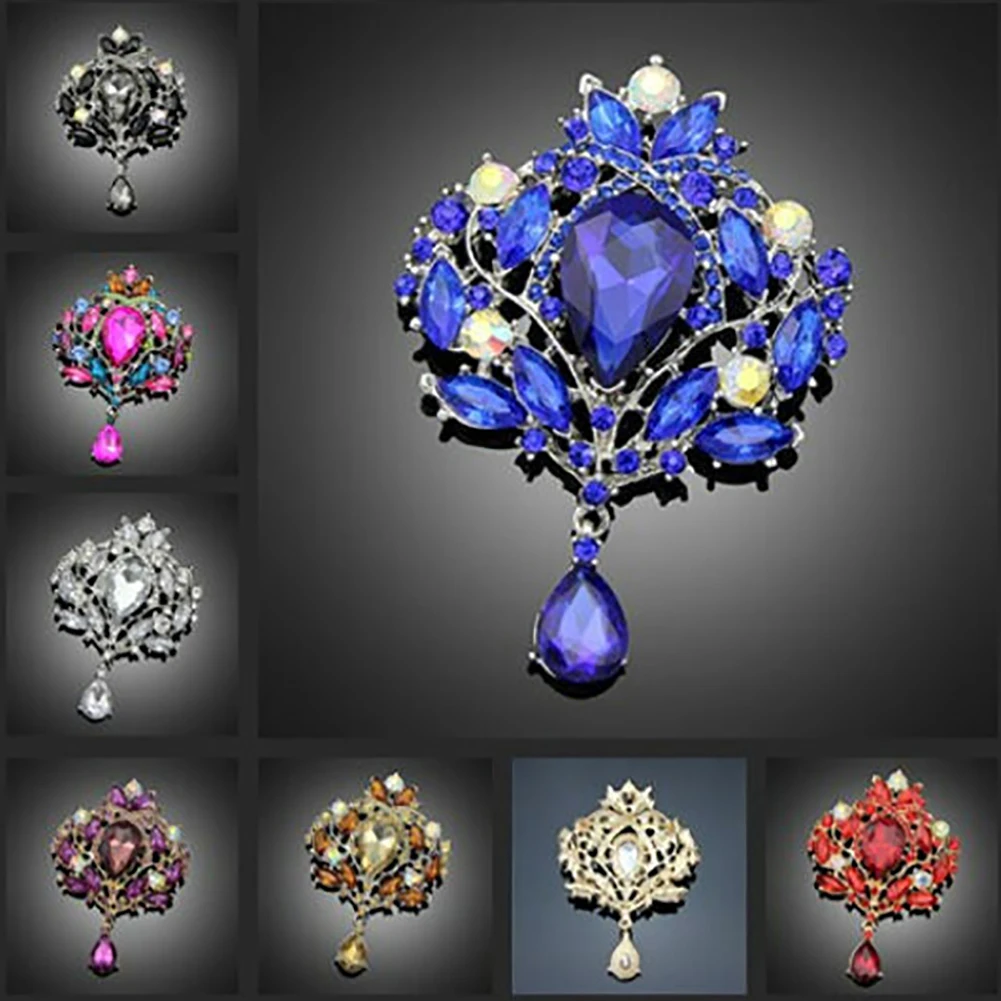 

Women's Gorgeous Luxury Flower Teardrop Rhinestone Pendant Cocktail Brooch Pin