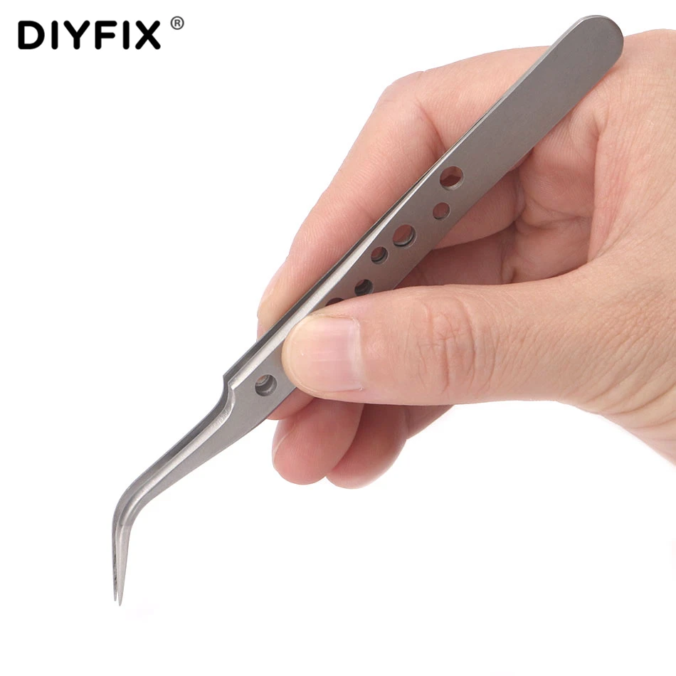 DIYFIX 2 шт. электронный Пинцет Набор из нержавеющей стали прецизионные пинцеты прямые, изогнутые пинцеты для ремонта мобильного телефона набор инструментов