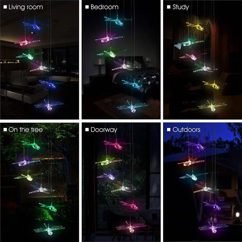 Color Changing Dragonfly Solar Wind Chime Light 7