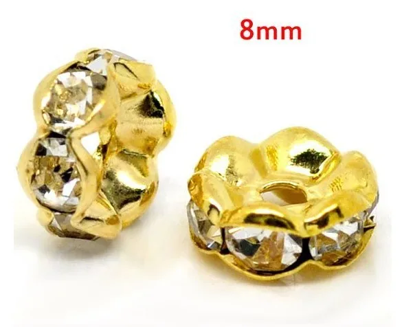 

Free Shipping 500 Pcs Flower Side Rhinestone Rondelle Spacers Beads 8mm