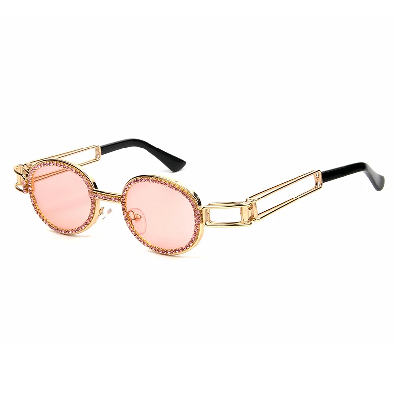 Маленькие овальные солнцезащитные очки, Женские винтажные стимпанк Солнцезащитные очки, мужские прозрачные линзы, стразы, анти-голубые лучи, очки oculos - Цвет линз: pink