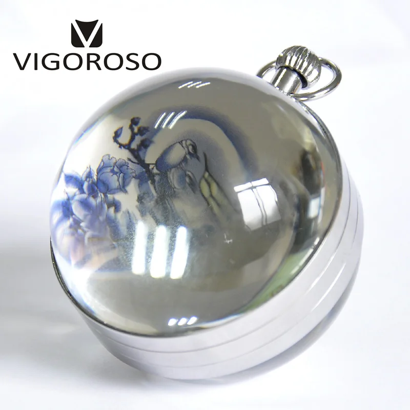 Antique Luxury Desk Table Clocks Big Ball Magnifying Glass Skeleton Back Wind up Mechanical Pocket Watch Retro Vintage Watches