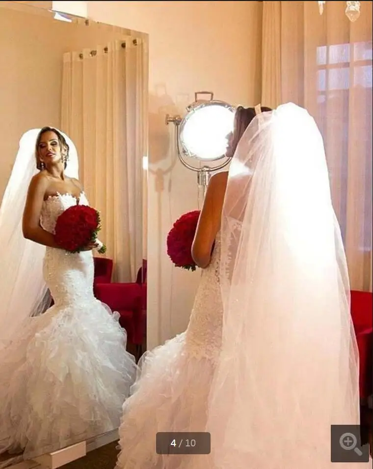 

Fashion Mermaid Wedding Dresses 2016 v neck Beads Tiered Ruffles Dress White Wedding Gowns Sheer Back Appliques Bridal Dress