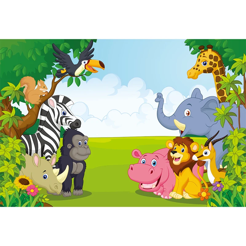 HUAYI personalised Safari Jungle Birthday Banner Cute Baby Animals Forest Photography party background Decor Photo Props XT-6521