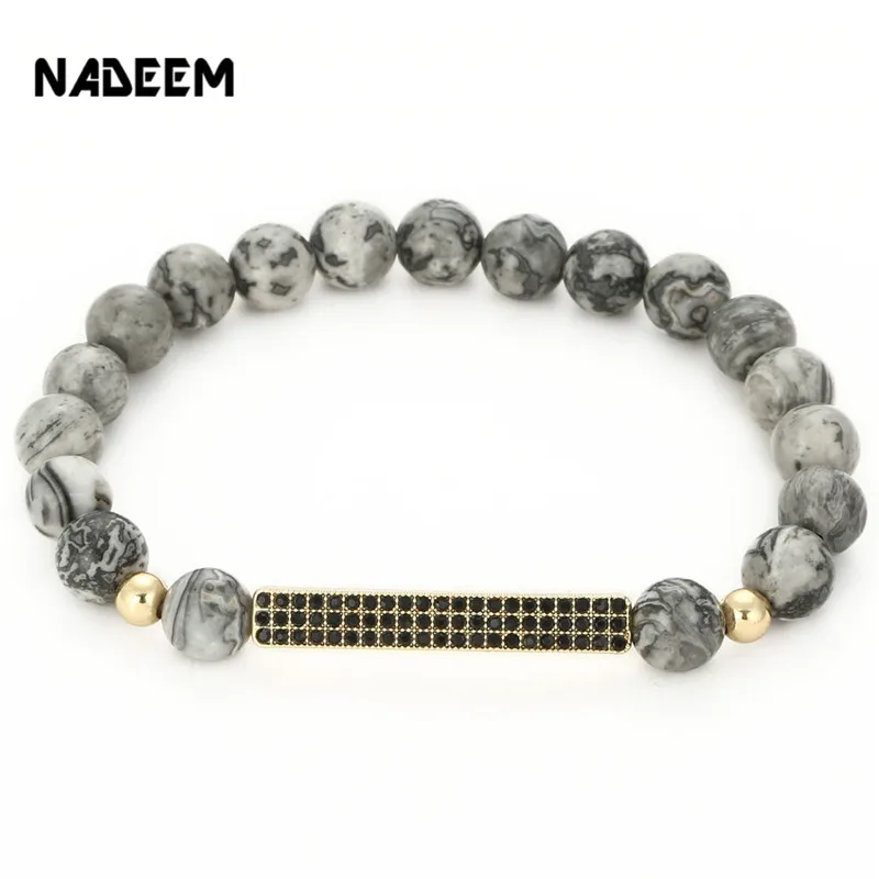 

Drop Shipping New Anil Arjandas Micro Pave Crystal Bracelet Women Men Gift Handmade Natural Marble Stone Bead Bar Charm Bracelet