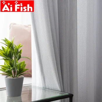 

Nordic plain gray Jacquard curtains tulle for living room white curtains Fish-bone pattern design tulle blinds drape wp313#40