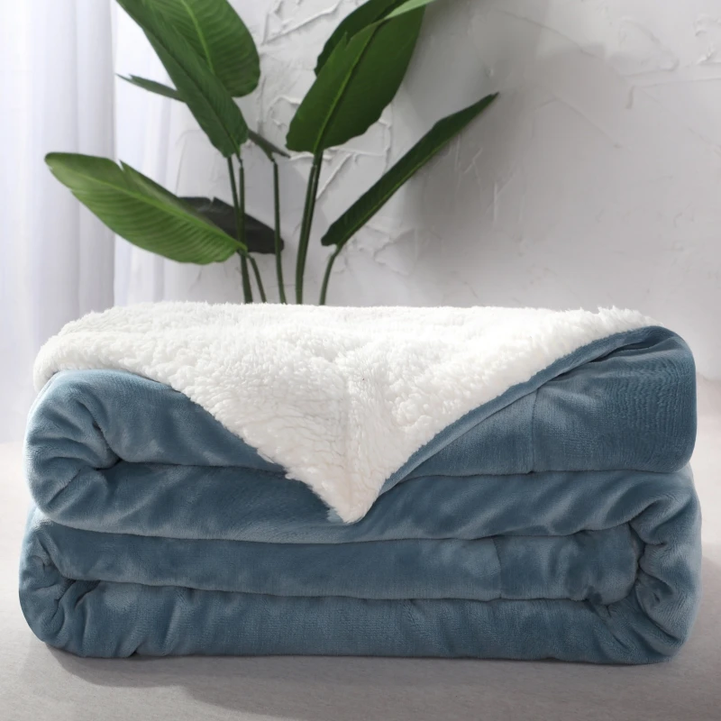 

Peacock Blue Large Warm Thick Sherpa Throw Blanket Bedding 1pcs Coverlet Reversible Fuzzy Microfiber All Season For Bed Or Couch